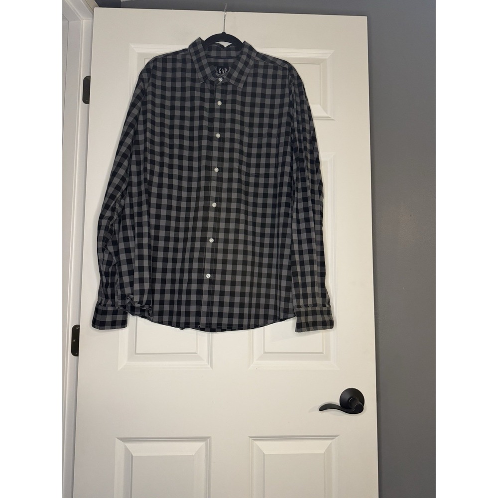 Gap Men's Gingham Print Button Up Long Sleeve Xxl Black Gray